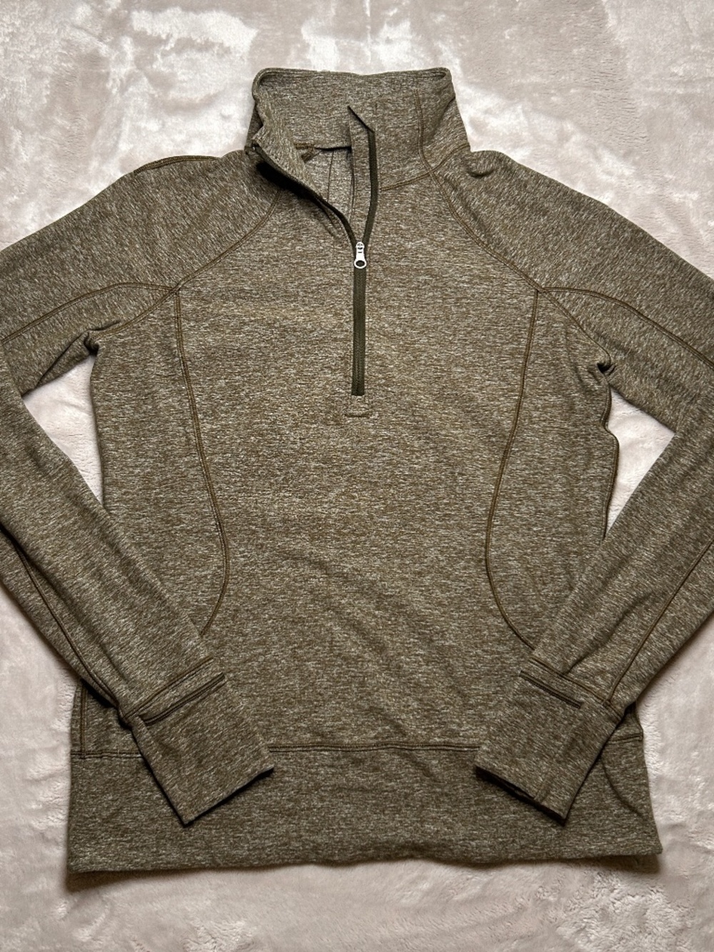 Lululemon Rush Hour‎ 1/2 Zip Pullover Womens 8 Heathered Military Green Stretch